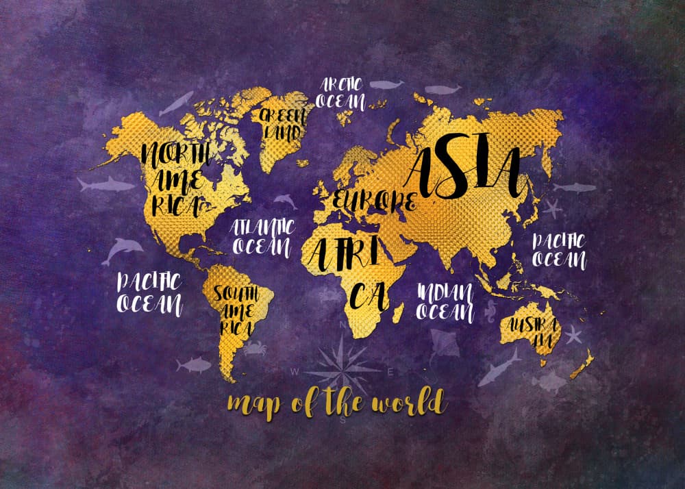 Golden World Map by Justyna Jaszke — canvas wall art