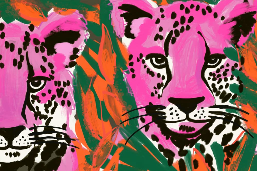 Pink Cheetah Duo by Treechild — canvas wall art