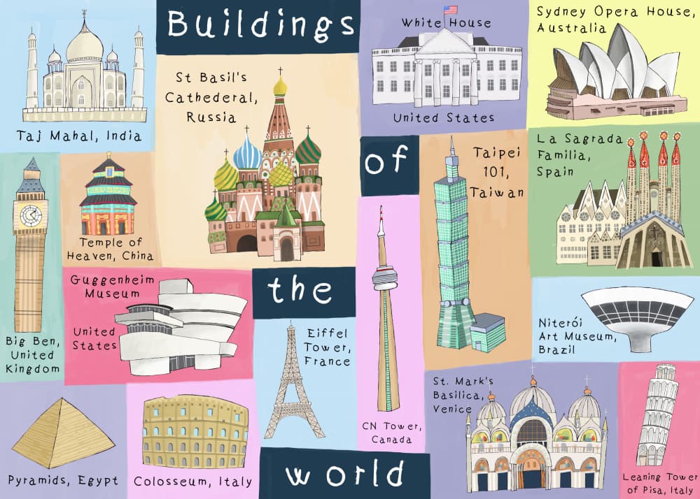 Iconic World Buildings by Carla Daly — canvas wall art
