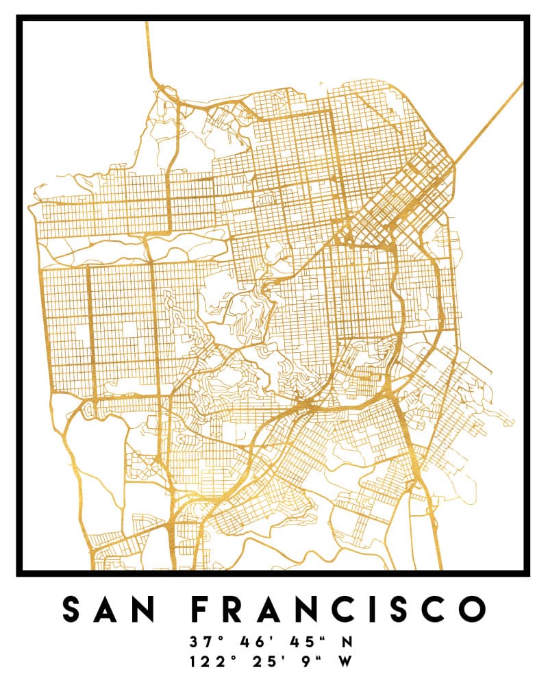 San Francisco Golden Map by Emiliano Deificus — canvas wall art