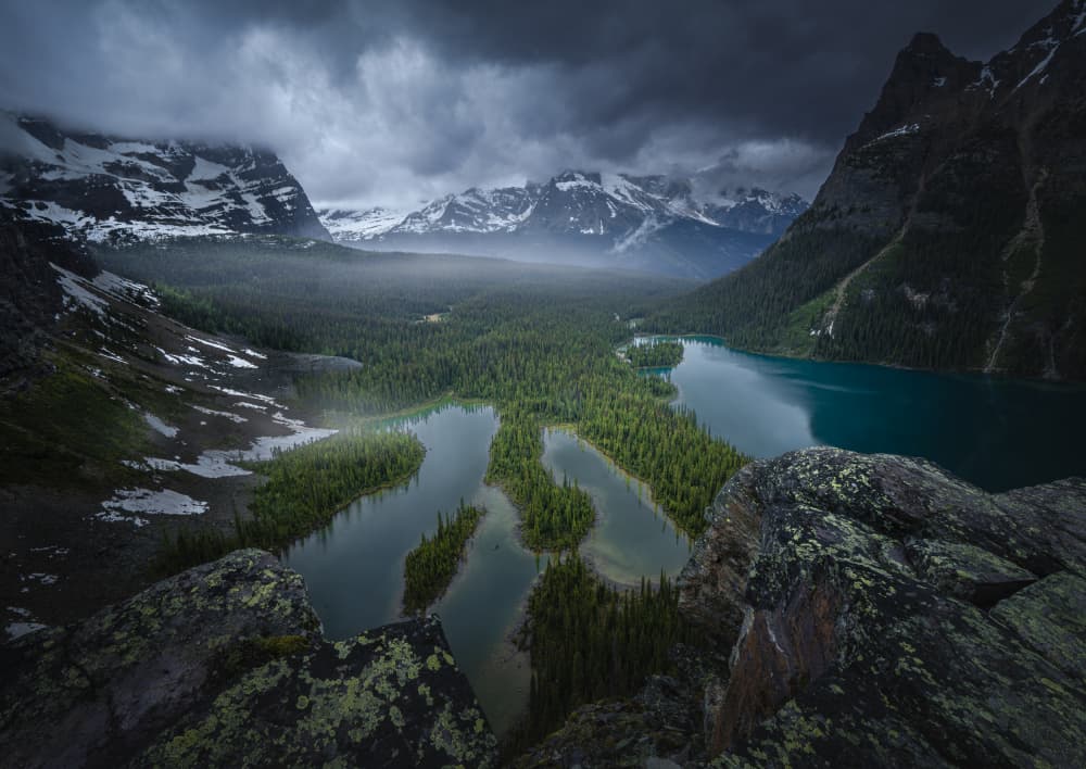 Moody Mountain Lake by Bing Li — canvas wall art