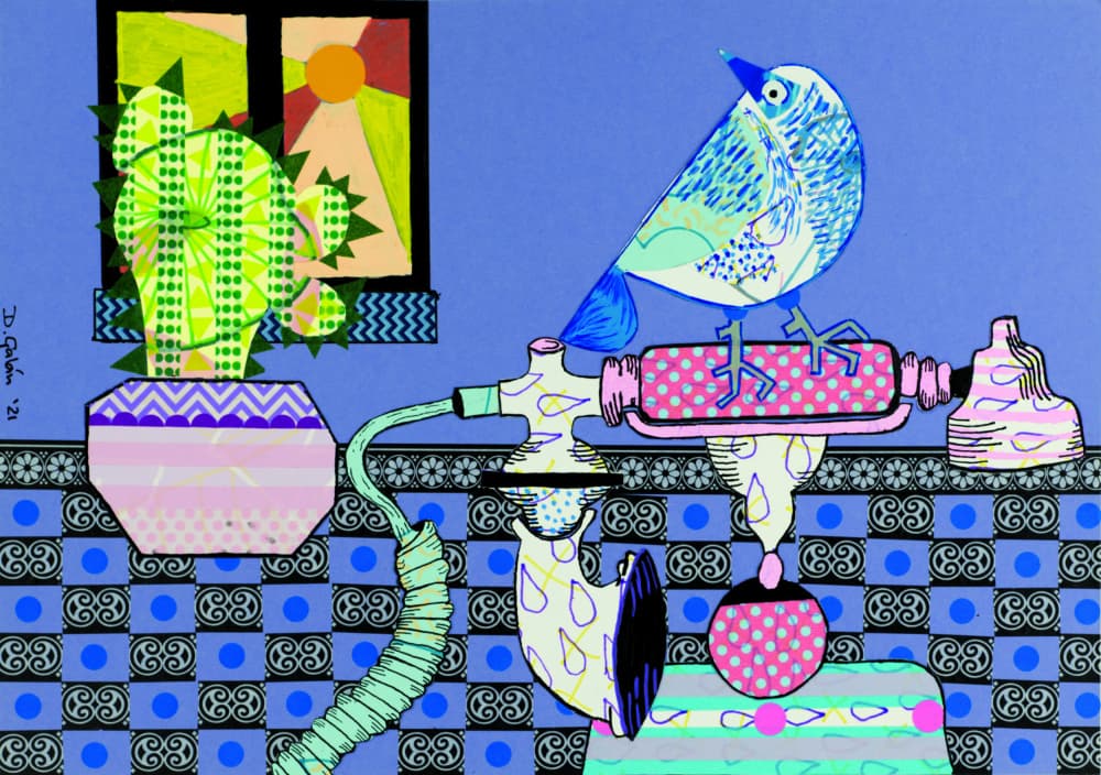 Whimsical Bird and Cactus by David Galan — canvas wall art