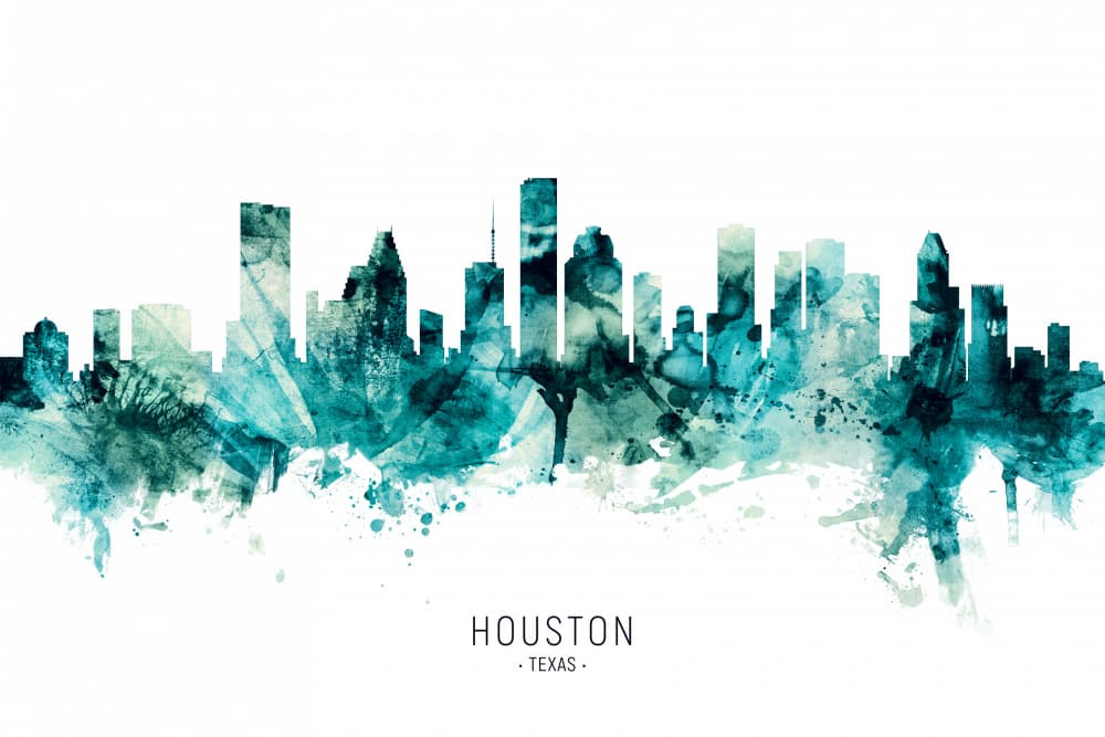 Houston City Watercolor by Michael Tompsett — canvas wall art