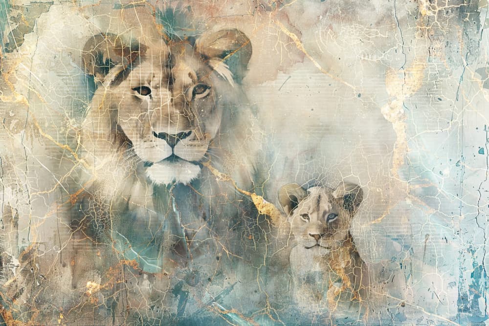 Lion Animal Vintage Art Illustration Wallart 07 by Rafal Kulik — canvas wall art