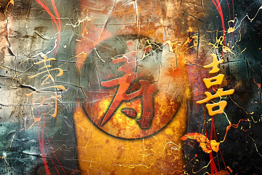 Vibrant Asian Symbols by Rafal Kulik — canvas wall art