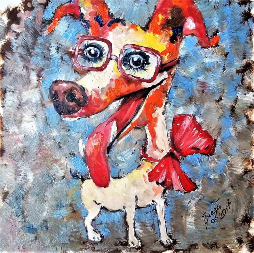 Funny Dog with Glasses by Anda Bieza — canvas wall art