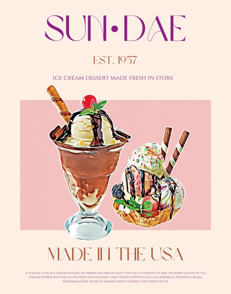 Classic Ice Cream Sundaes by Nazma Khokhar — canvas wall art