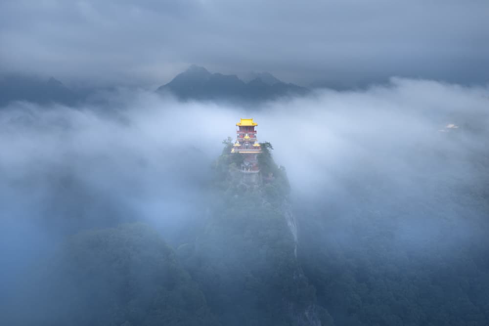 Misty Mountain Temple by Simoon — canvas wall art