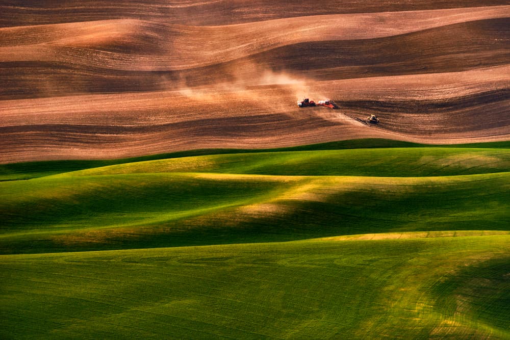 Tractors On Rolling Fields by Lydia Jacobs — canvas wall art