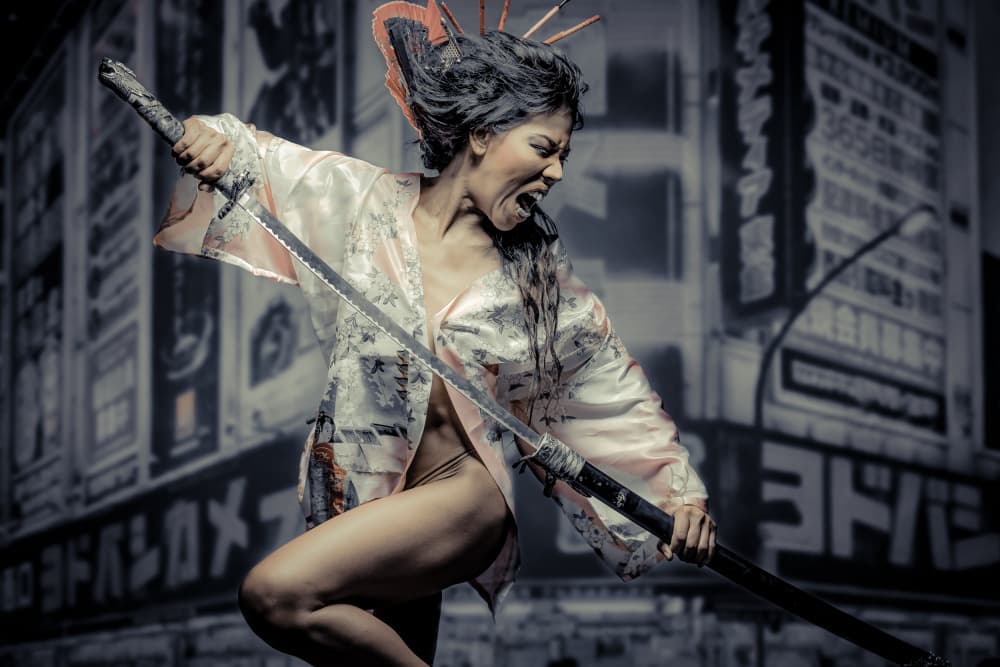 Samurai Woman Rage by Klaus Tesching — canvas wall art