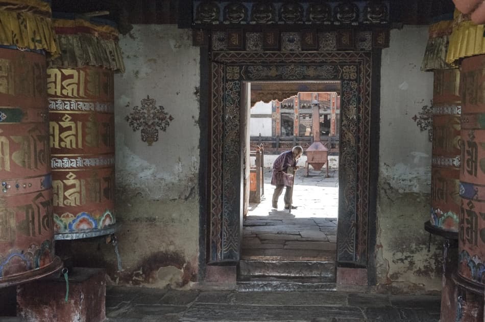 Ancient Temple Prayer Wheels by Jerry Berry — canvas wall art