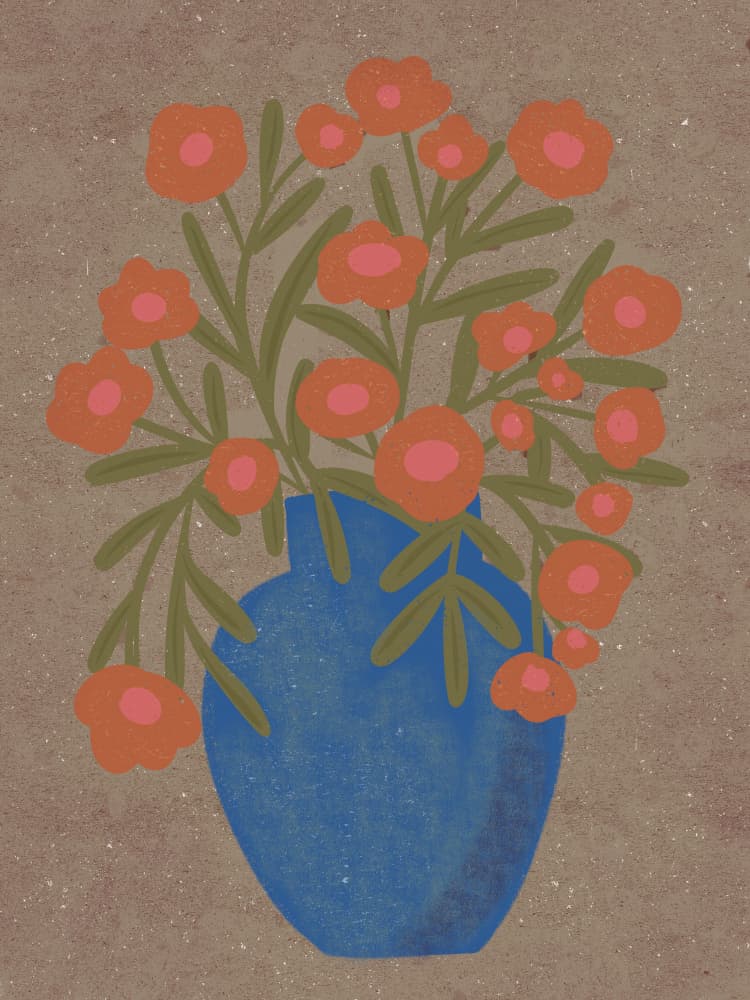 Rustic Orange Floral Vase by Nikita Jariwala — canvas wall art