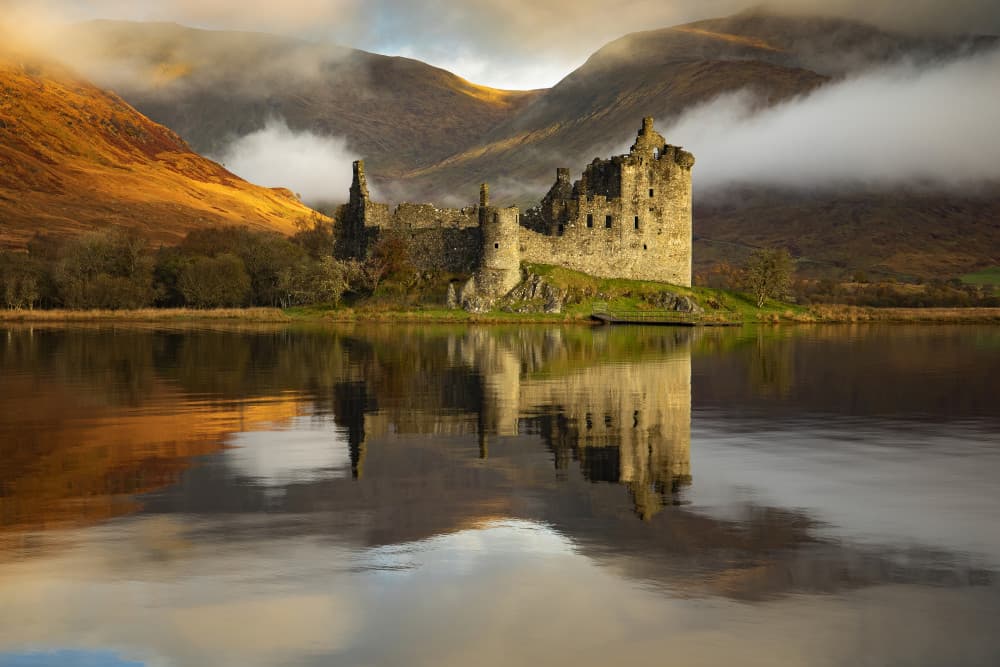 Misty Scottish Castle Reflection by Daniel Springgay — canvas wall art