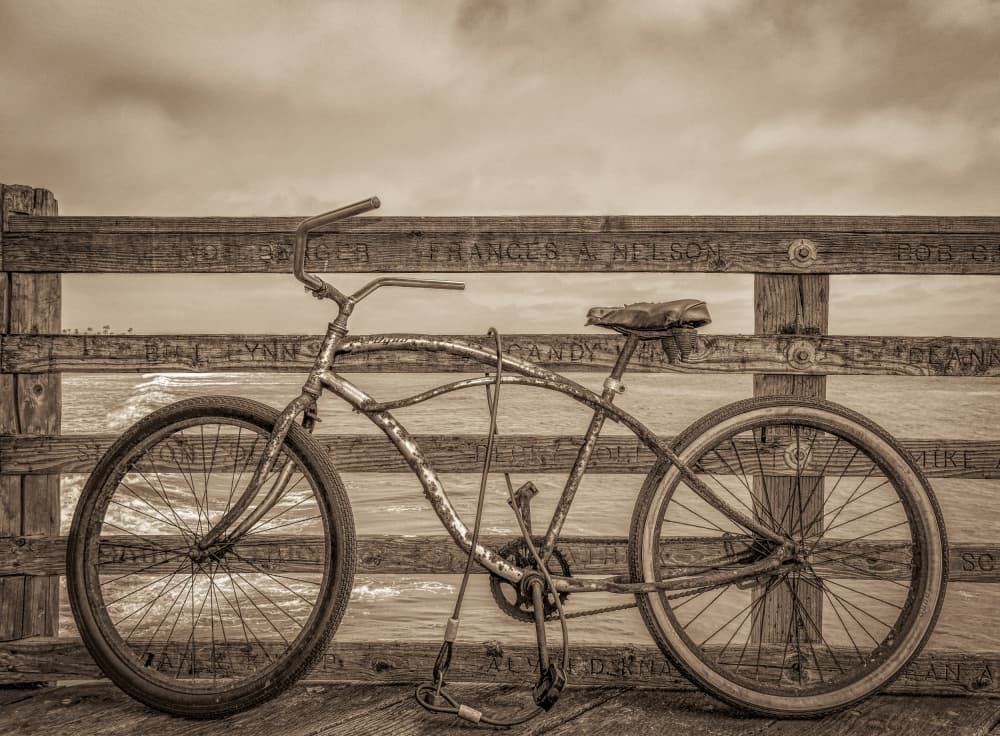 Vintage Bike On Pier by Teri Reames — canvas wall art