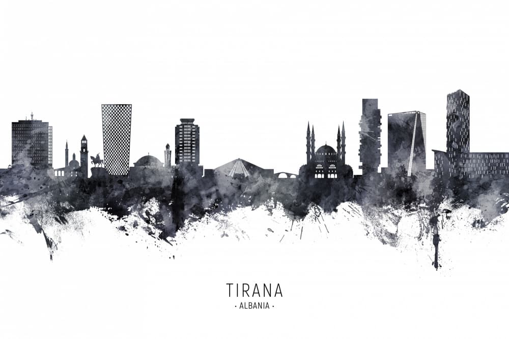 Watercolor Tirana Skyline by Michael Tompsett — canvas wall art