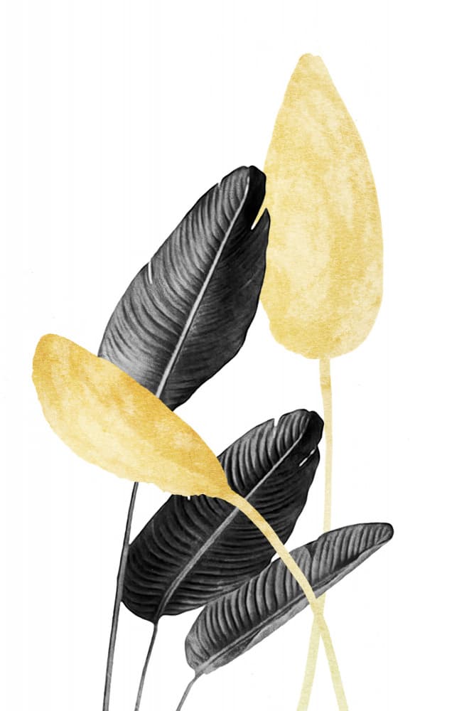 Golden Black Tropical Leaves by amini54 — canvas wall art