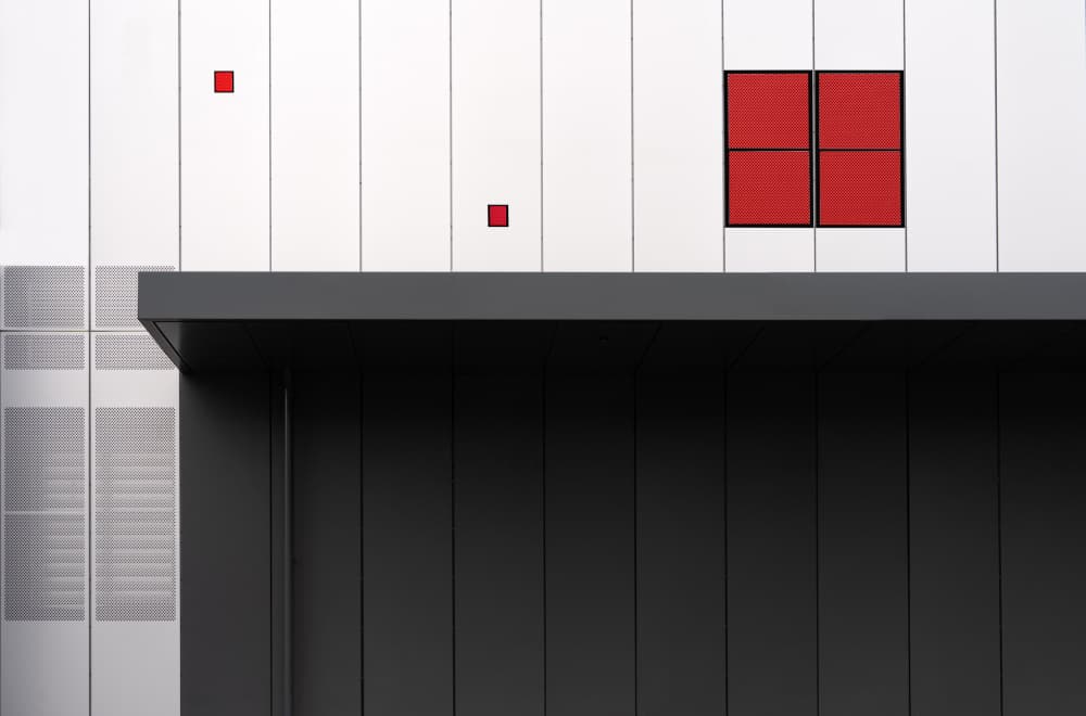 Red Geometric Facade by Streiff Marcel — canvas wall art