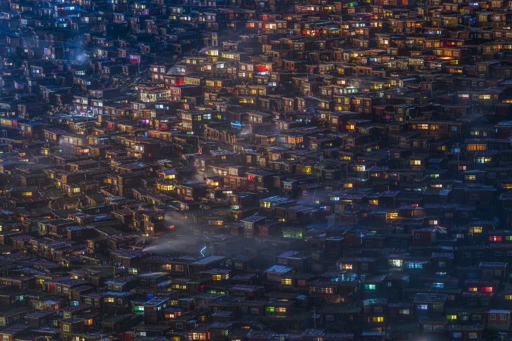 Vibrant Night Village by Xiaoyang Wang — canvas wall art