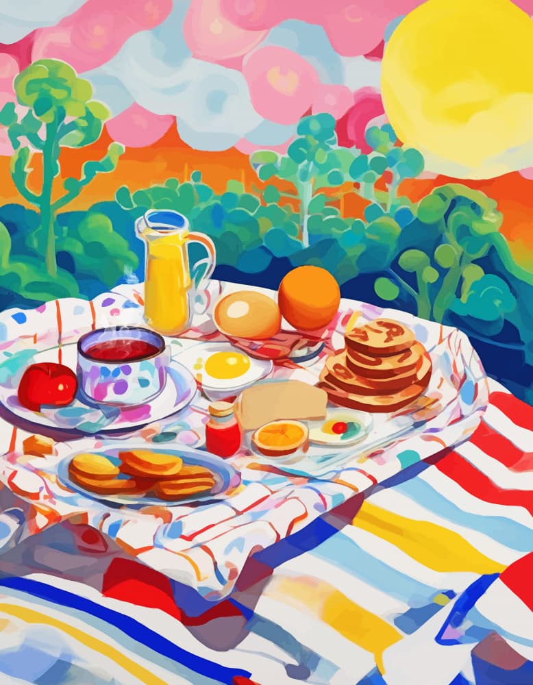 Colorful Breakfast Picnic by Uma Gokhale — canvas wall art