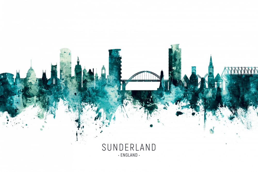 Sunderland Watercolor Skyline by Michael Tompsett — canvas wall art