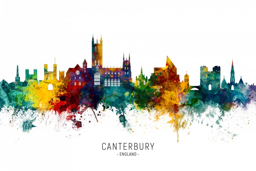 Vibrant Canterbury Skyline by Michael Tompsett — canvas wall art