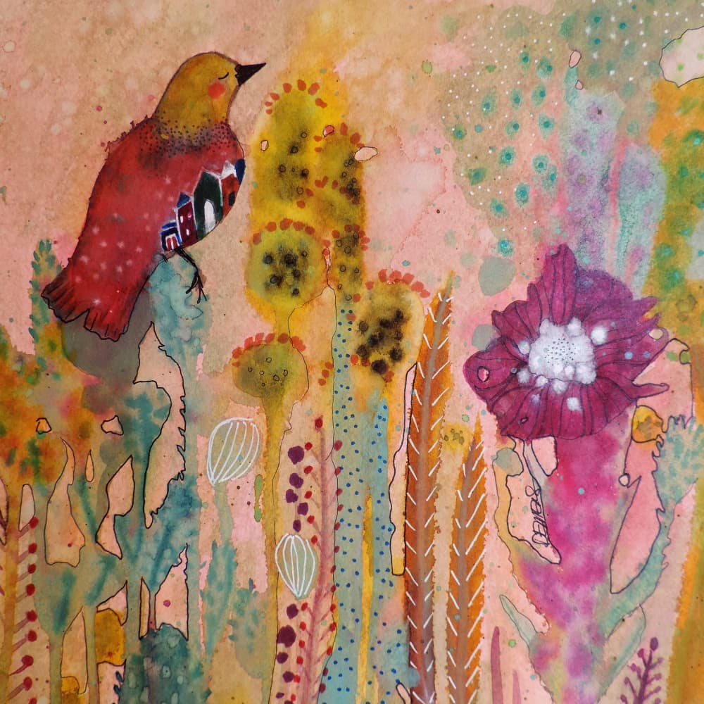 Whimsical Home Bird by Sylvie Demers — canvas wall art