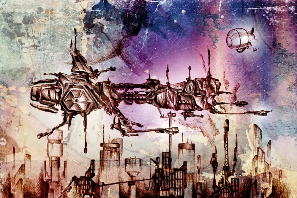 Steampunk City Flight by Rafal Kulik — canvas wall art