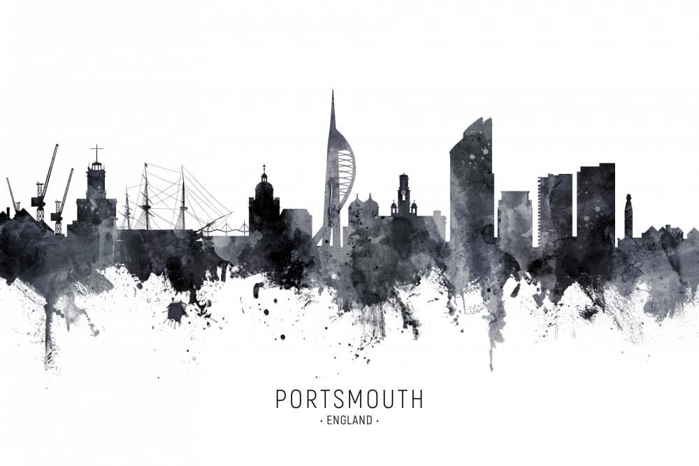 Portsmouth Watercolor Skyline by Michael Tompsett — canvas wall art