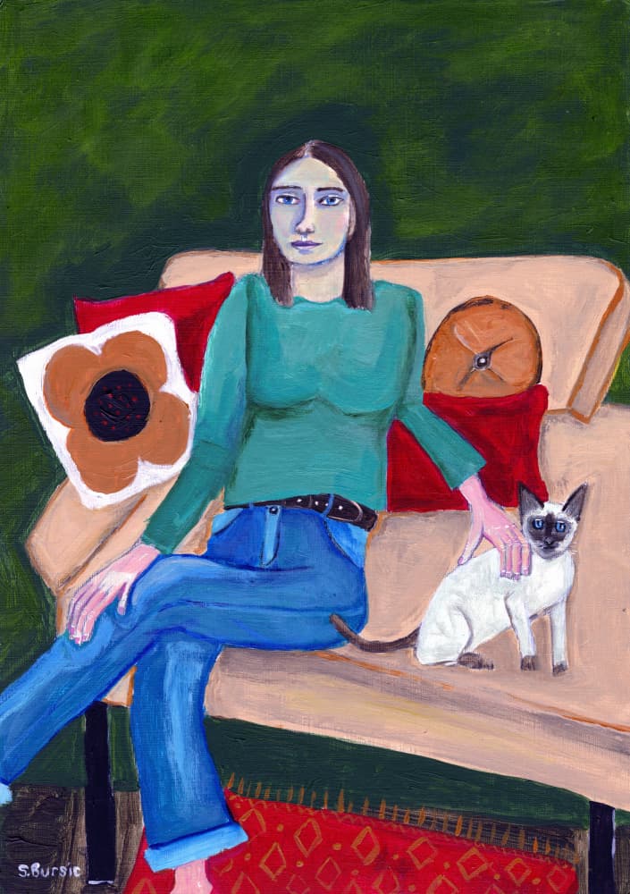 Woman and Her Cat by Sharyn Bursic — canvas wall art
