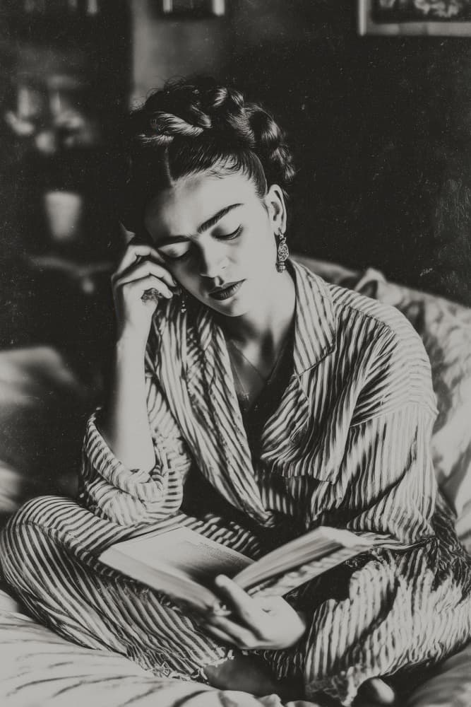 Reading frida by Treechild — canvas wall art