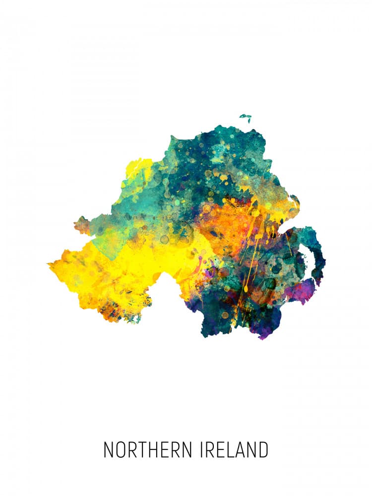 Vibrant Northern Ireland Map by Michael Tompsett — canvas wall art
