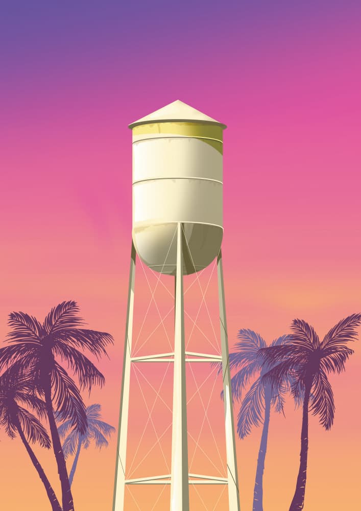 Tropical Water Tower Sunset by Nicholas — canvas wall art