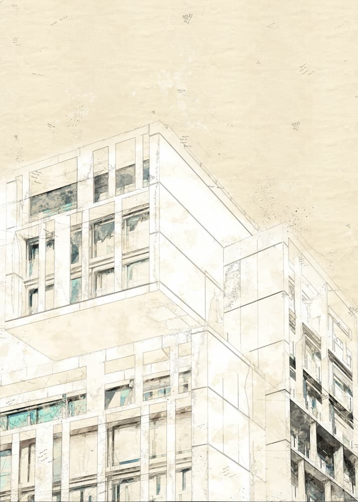 Modern Architectural Blueprint by Lembayung senja studio [Vintage Poster] — canvas wall art