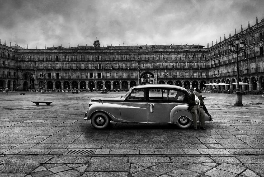 Vintage Car City Square by Jose C. Lobato — canvas wall art