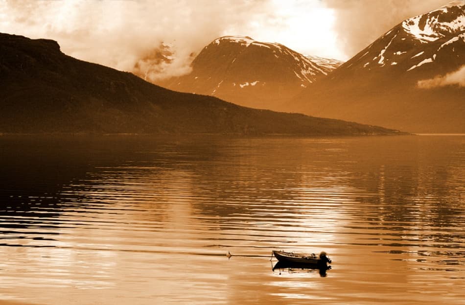 Lone Boat Moody Fjord by Bror Johansson — canvas wall art