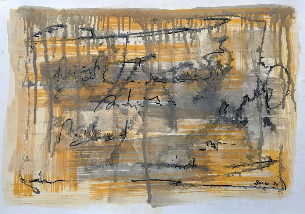 Golden Gray Abstract Script by Lena Kolambet — canvas wall art
