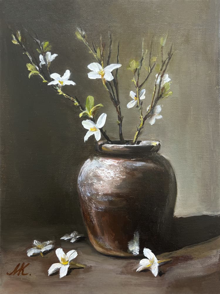 Rustic Vase White Flowers by Marina Kozyr — canvas wall art