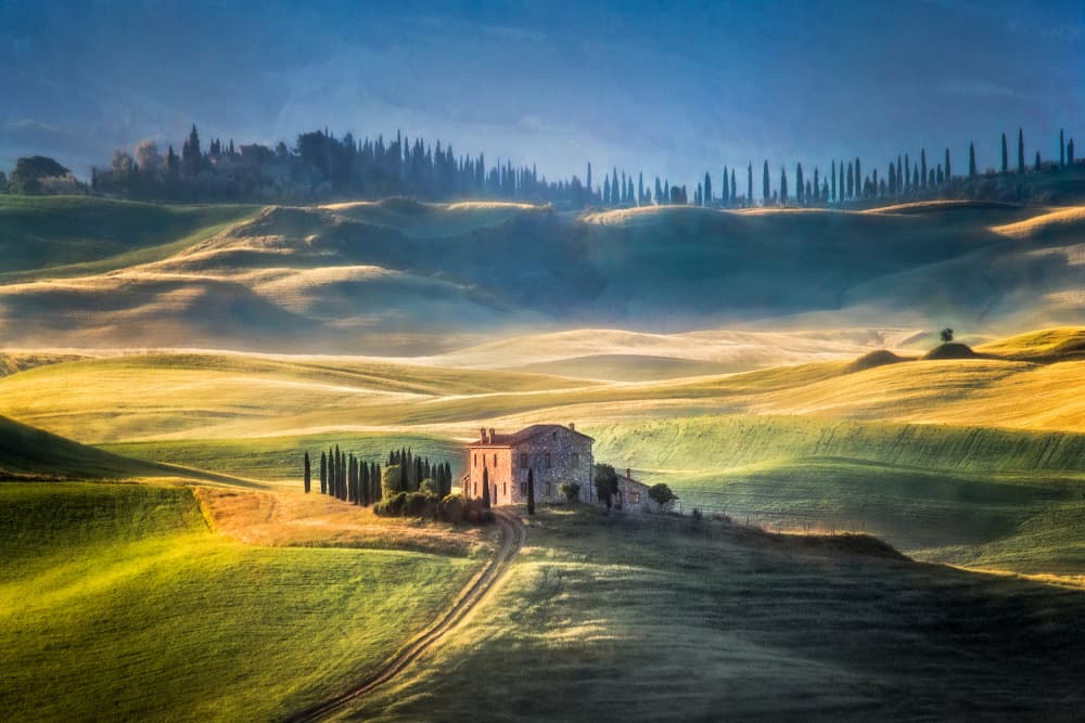 Golden Tuscan Farmhouse by Sebastian Prioteasa — canvas wall art