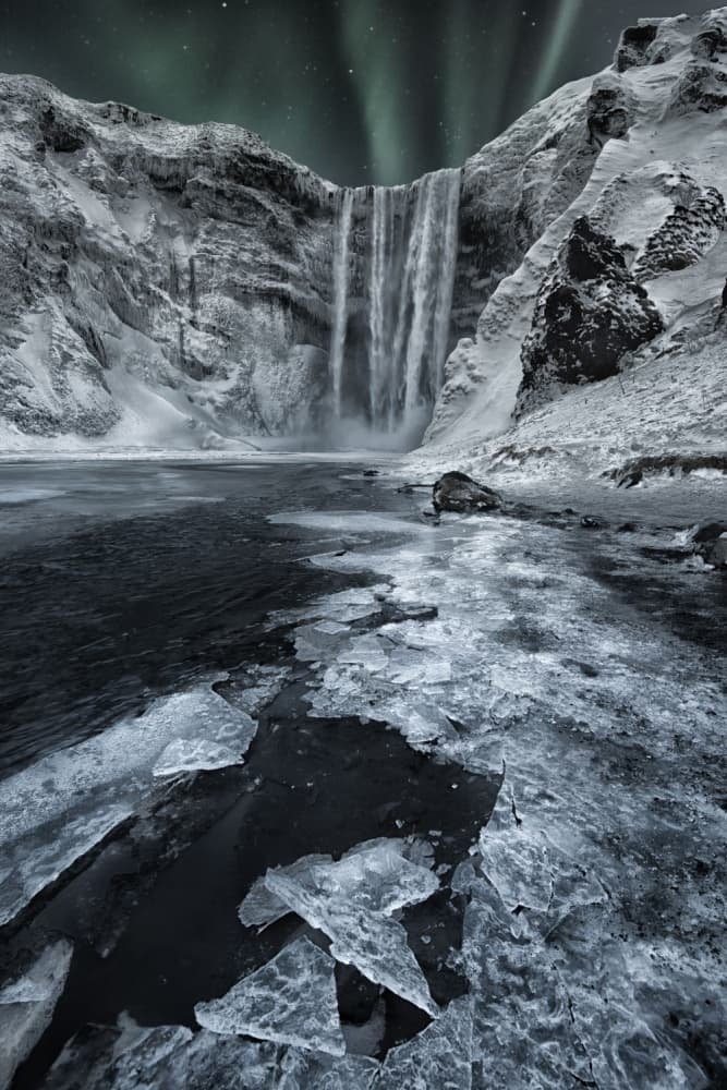 Icy Waterfall Northern Lights by Lior Yaakobi — canvas wall art