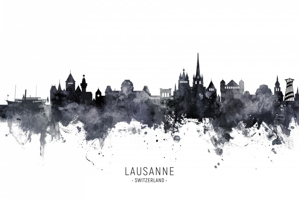 Lausanne Cityscape Watercolor by Michael Tompsett — canvas wall art