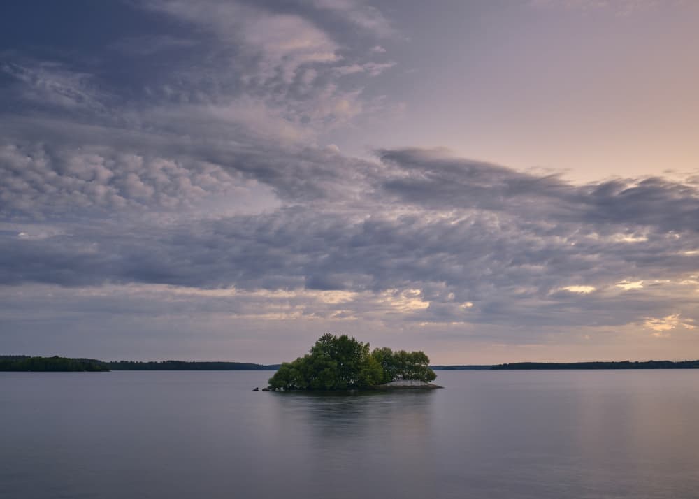 Tranquil Lake Island by Hamed Bank — canvas wall art