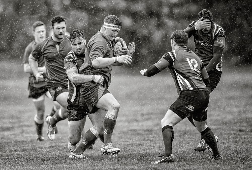 Rugby Game in Rain by Hugh Wilkinson — canvas wall art