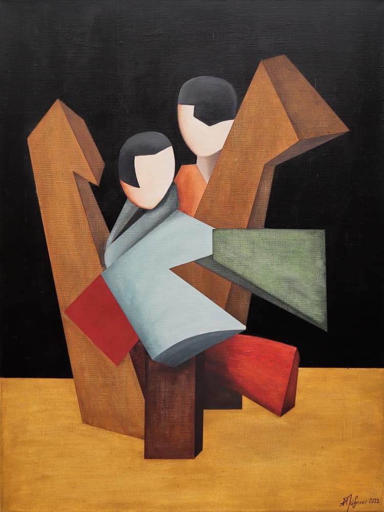 Geometric Couple Embrace by Alexander Trifonov — canvas wall art