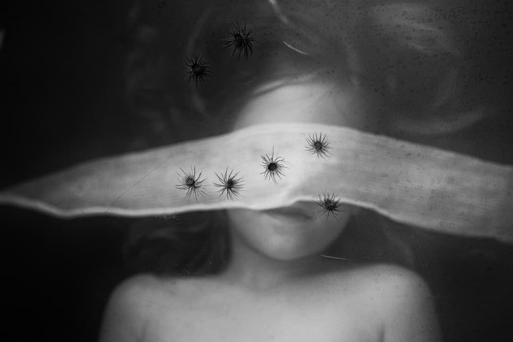 Eerie Child Underwater by Mirjam Delrue — canvas wall art