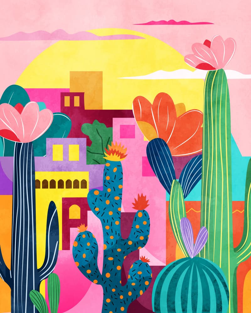 Colorful Cactus Town by Kintsugi99 — canvas wall art