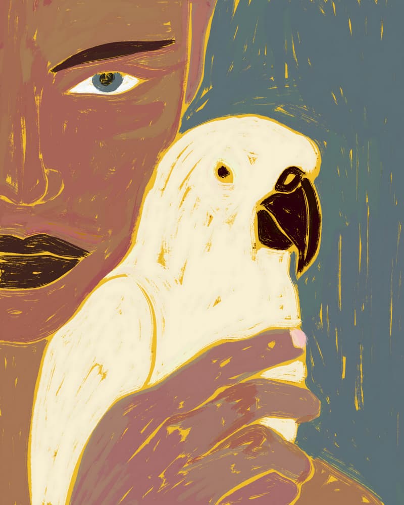 Woman And White Cockatoo by Uma Gokhale — canvas wall art