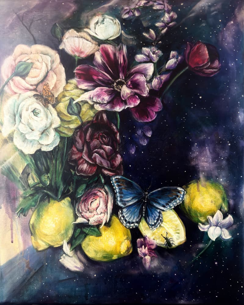 Starry Bloom with Butterfly by Renee Machan Cottagecore Artist — canvas wall art