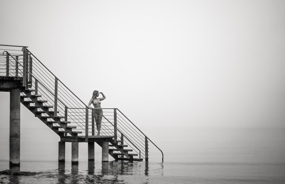 Woman On Ocean Stairs by James Graf — canvas wall art
