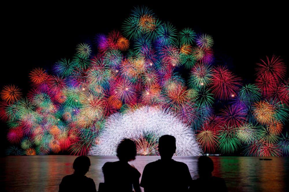 Night Firework Celebration by YUTAKA KURAHASHI — canvas wall art