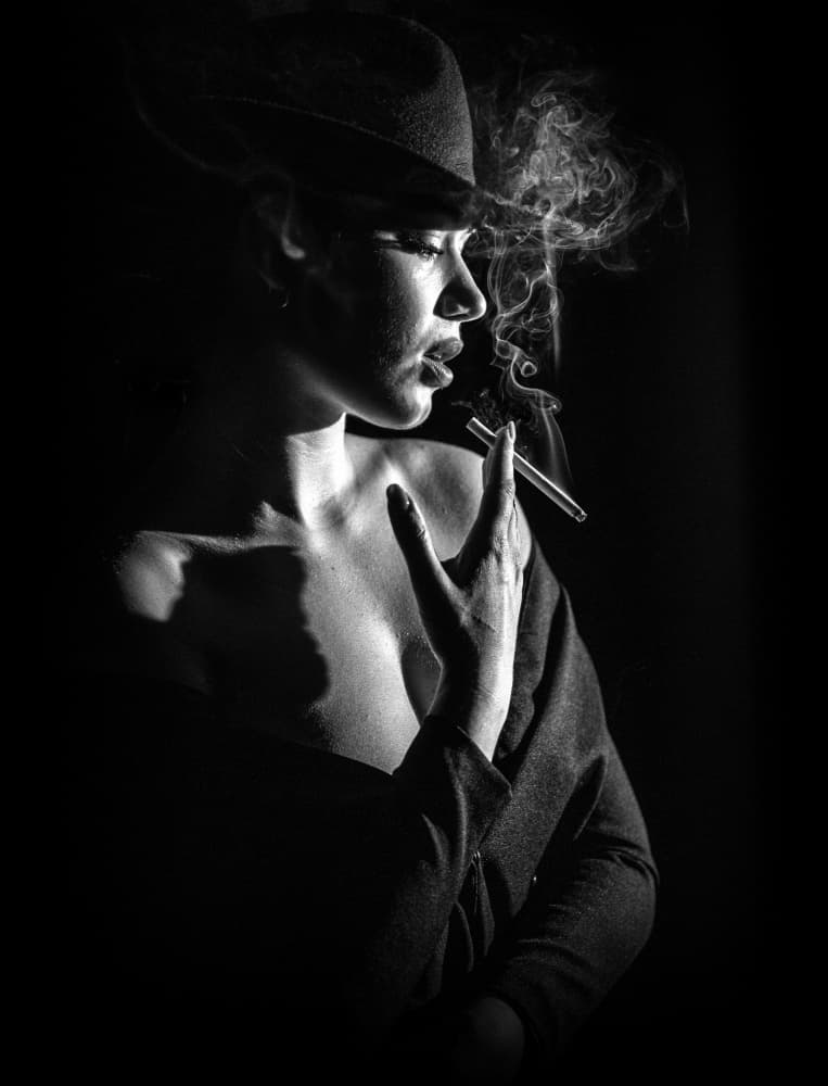 Mysterious Woman Smoking by Cesare Sent — canvas wall art